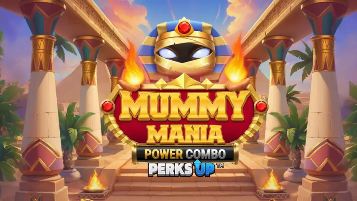 Tampilan antarmuka seluler Mummy Mania Perks Up™ Power Combo™ dengan mumi yang penuh warna