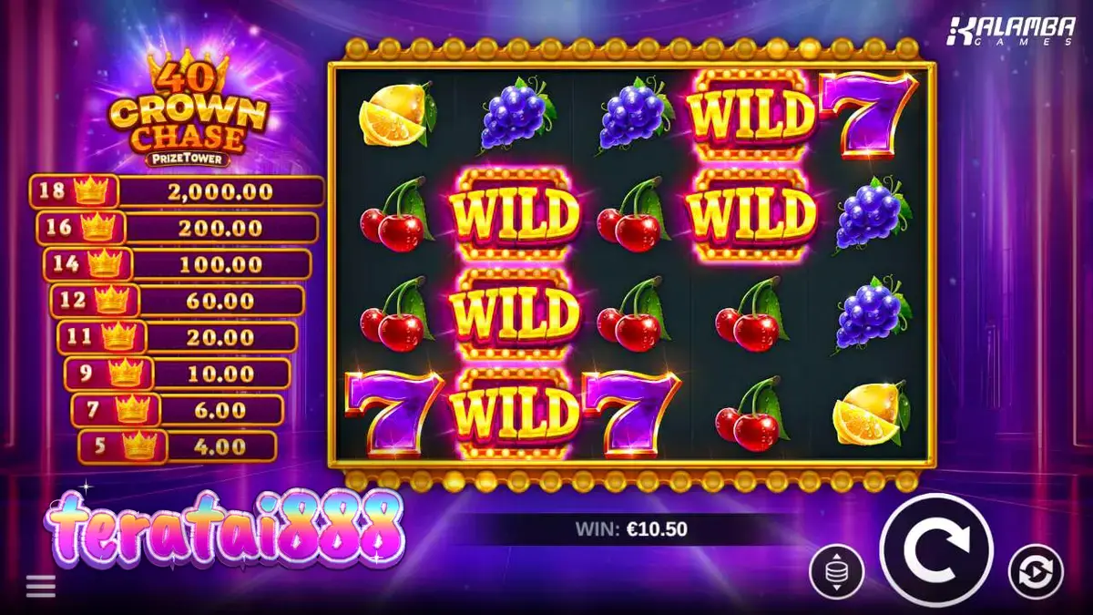 Tampilan visual slot 40 Crown Chase PrizeTower dengan tema mahkota yang elegan